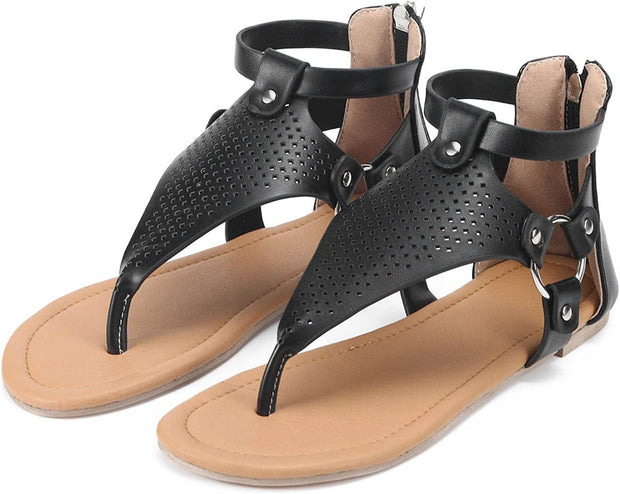 Sandals for Women Casual Summer,Fashion Clip-Toe Zipper Mesh Comfy Flats Shoes Beach Sandals