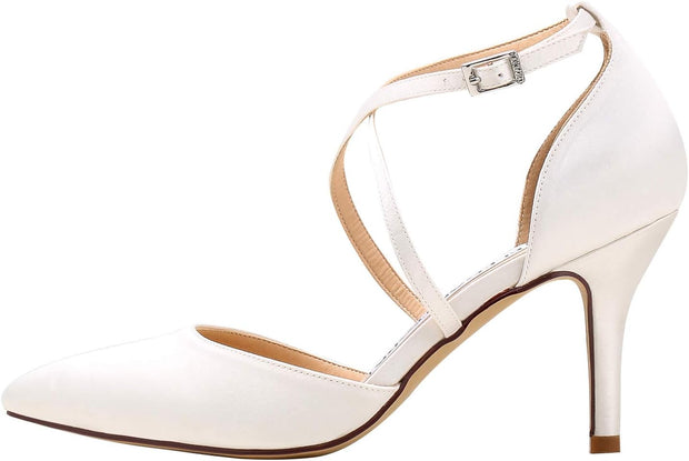 Heels for Women Closed Toe Strappy Pointed High Heel Pumps Satin Pointy Wedding Evening Dress Shoes