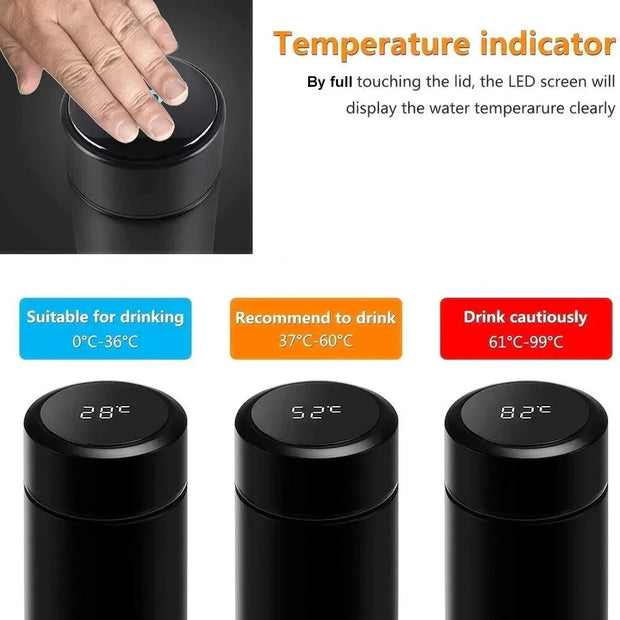 Double Walled Vacuum Smart Water Bottles with Digital Temperature Display Coffee Tea Infuser Bottle LED Thermal Cup