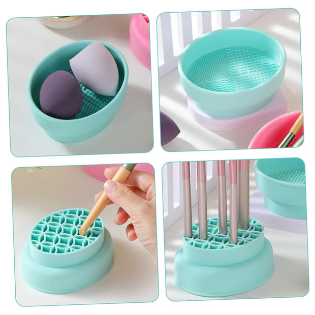 Makeup Tools Cleaning Bowl Brush Cleaner for Women Silicone Makeup Brush Cleaning Bowl Drying Rack Mint Green