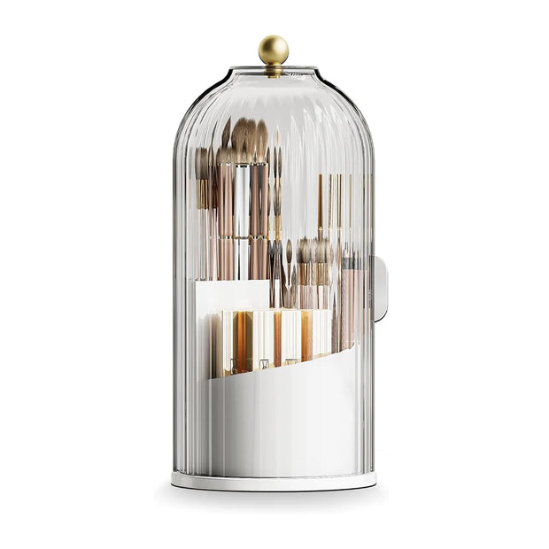 Makeup Brush Holder Organizer with Lid,360 Rotating Clear Dust Proof Makeup Brushes Organizer for Vanity Desktop Bathroom Countertop