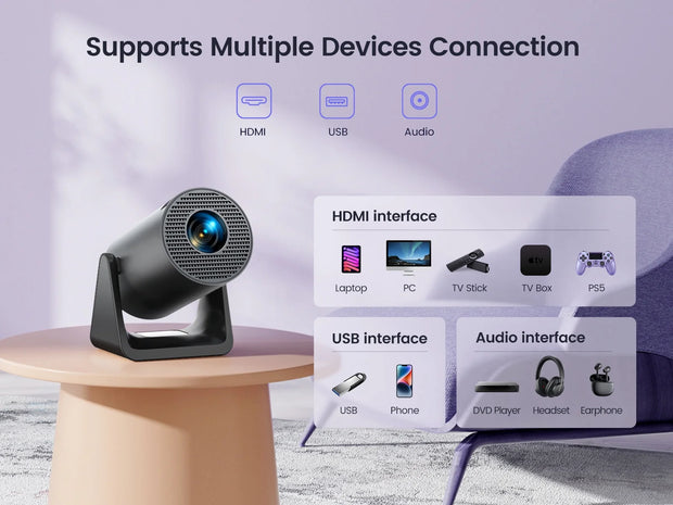 [Auto Keystone Correction] Mini Projector with Wifi Bluetooth, 4K Support, 270° Rotation, 300 ANSI Portable Projector with Android TV, Home Theater Projector for Ios/Android/Tv Stick