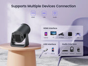 [Auto Keystone Correction] Mini Projector with Wifi Bluetooth, 4K Support, 270° Rotation, 300 ANSI Portable Projector with Android TV, Home Theater Projector for Ios/Android/Tv Stick